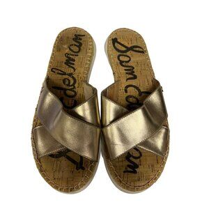 Sam Edelman Jen Gold Slide Sandal Crisscross Espedrille Women's Size 10